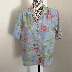 Vintage 90s Donn Kenny Floral Blue and Pink women’s blouse